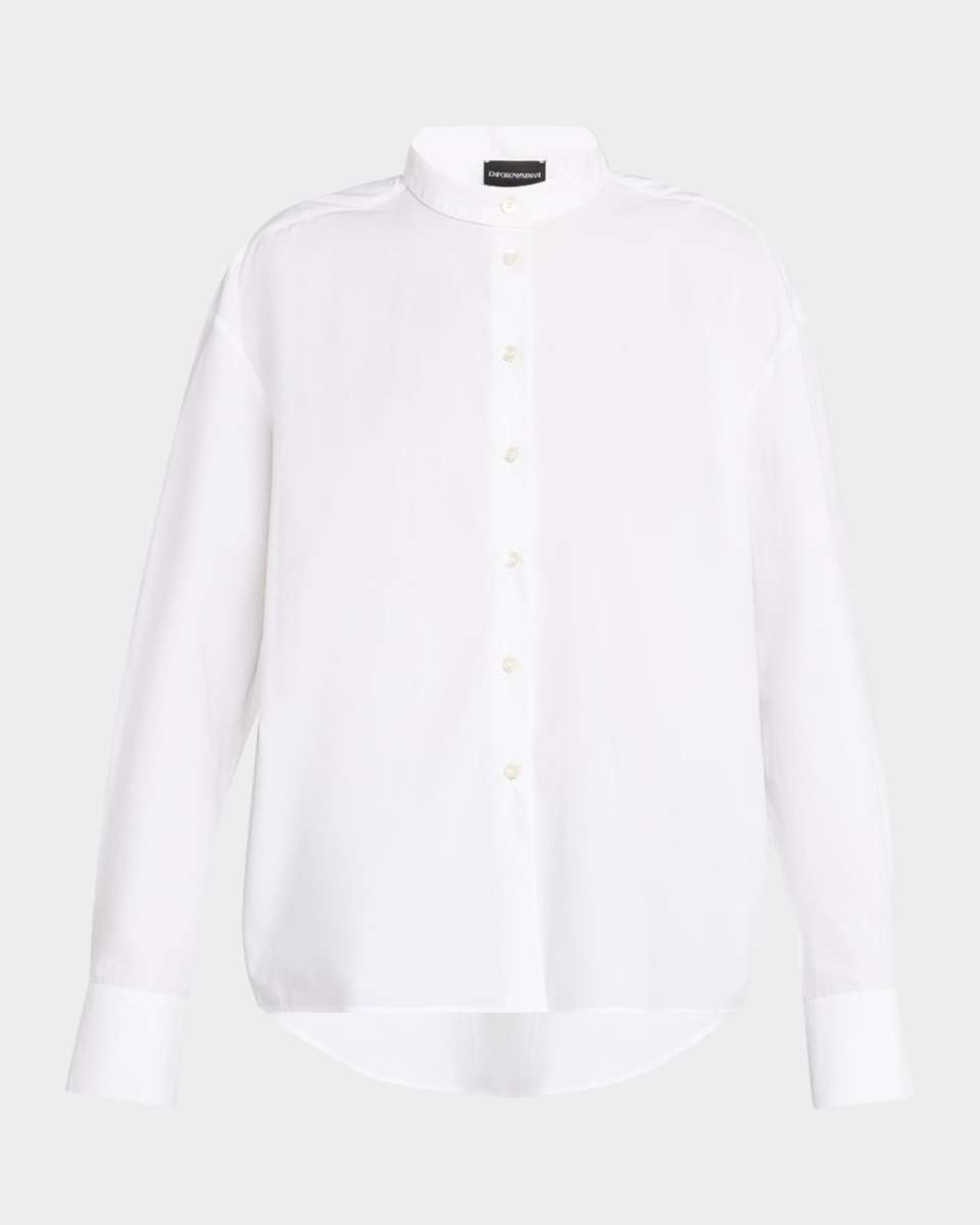 Band-Collar Cotton Poplin Shirt